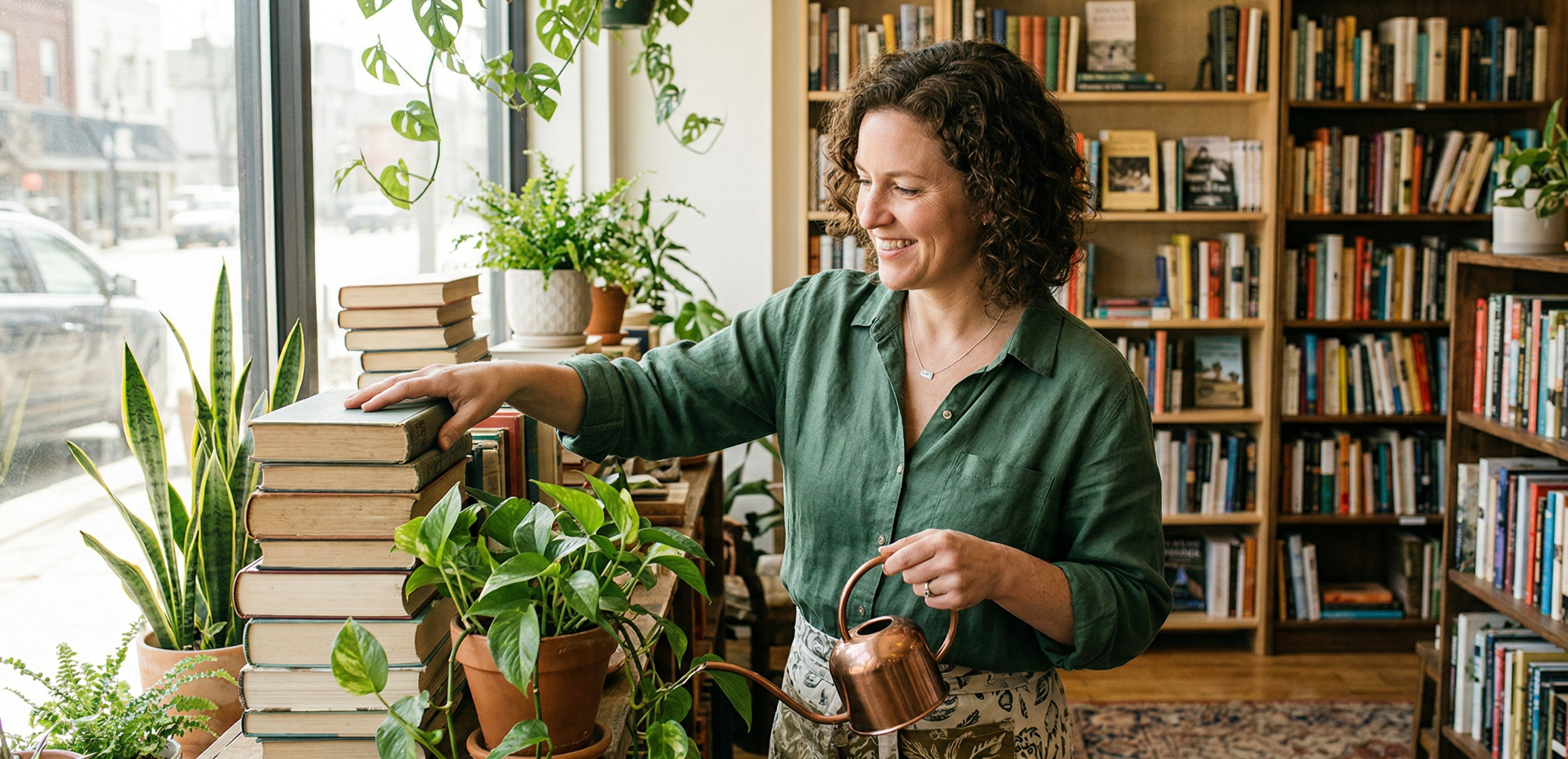 Inside Leaf and Letter: the shop floor with books, plants, and welcoming displays