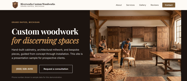 Riverworks Custom Woodworks demo site screenshot